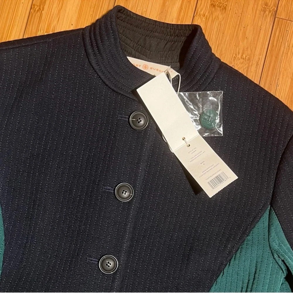 NWT Tory Burch Canter Riding Jacket Navy Blue & Green Size 2 - Picture 8 of 16